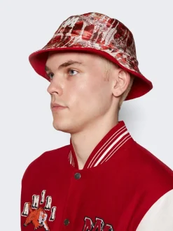 Amiri Bandana Aloha Silk Reversible Bucket Hat Red