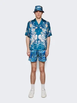 Amiri Bandana Aloha Silk Reversible Bucket Hat Teal