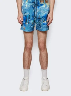 Amiri Bandana Bleach Swim Trunk Blue And Black