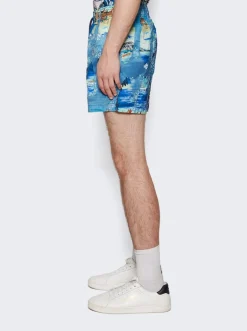 Amiri Bandana Bleach Swim Trunk Blue And Black