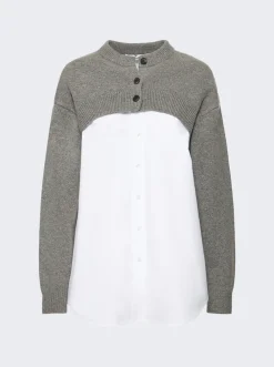 alexanderwang.t Bilayer Knit Shrug Oxford Shirt Medium Grey Melange
