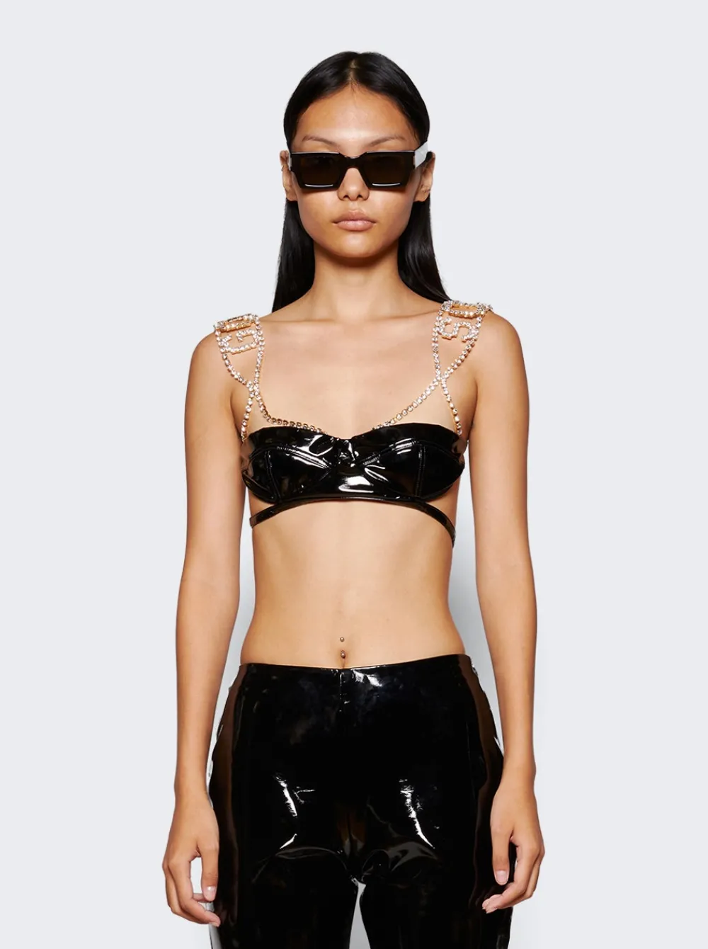 GCDS Bling Vinyl Bra Black