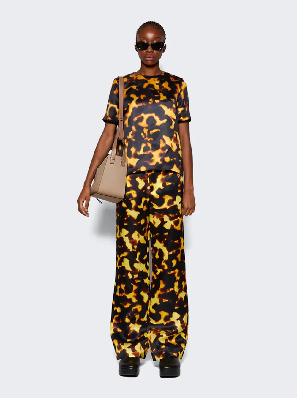 Loewe Bootleg Silk Trousers Tortoiseshell
