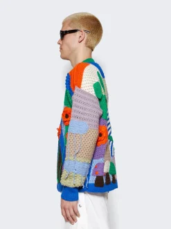 NAHMIAS California Poetry Crochet V-Neck Sweater Rainbow