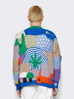 NAHMIAS California Poetry Crochet V-Neck Sweater Rainbow