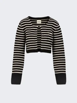 Khaite Calix Cardigan Black And Magnolia Stripe