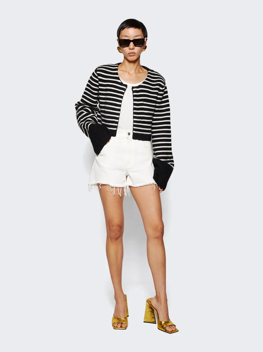Khaite Calix Cardigan Black And Magnolia Stripe