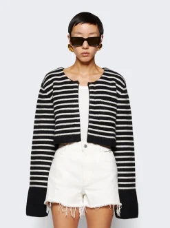 Khaite Calix Cardigan Black And Magnolia Stripe