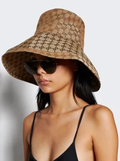 Gucci Canvas Gg Wide Brim Hat Beige