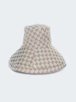 Gucci Canvas Gg Wide Brim Hat Beige