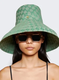Gucci Canvas Gg Wide Brim Hat Green