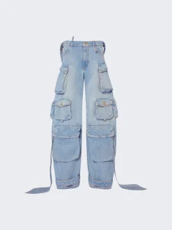 The Attico Cargo Denim Jeans Sky Blue