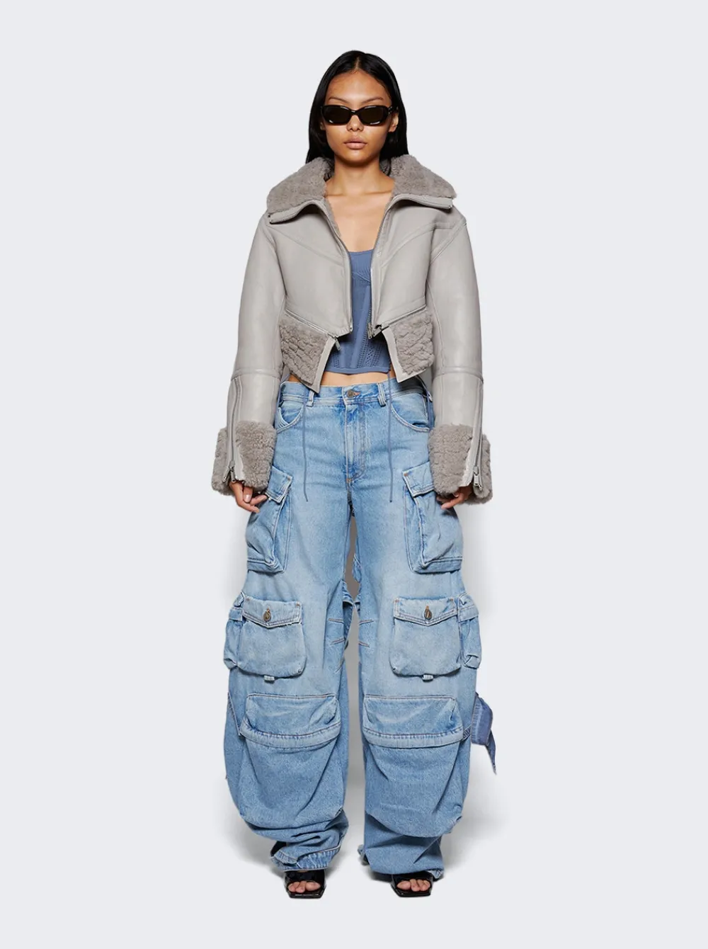 The Attico Cargo Denim Jeans Sky Blue