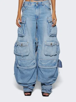 The Attico Cargo Denim Jeans Sky Blue