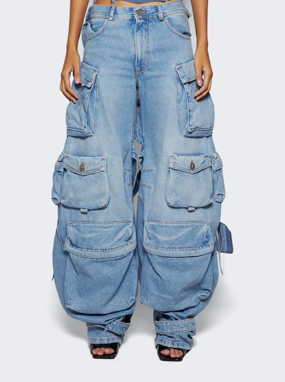 The Attico Cargo Denim Jeans Sky Blue
