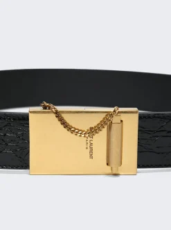 Saint Laurent Chaine Et Baton Buckle Belt Black