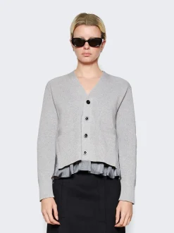 Sacai Chalk Stripe Wool Knit Cardigan Gray