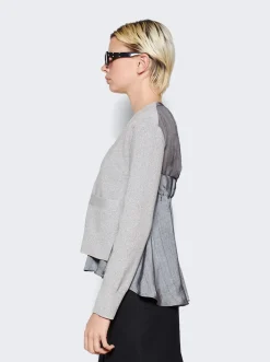 Sacai Chalk Stripe Wool Knit Cardigan Gray