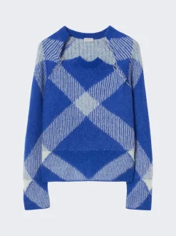 BURBERRY Check Alpaca Wool Blend Sweater Blue