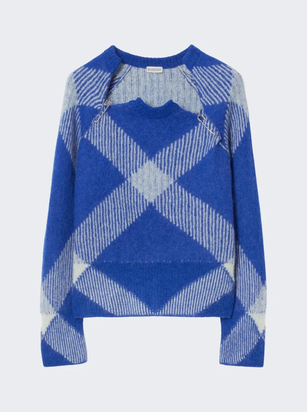 BURBERRY Check Alpaca Wool Blend Sweater Blue