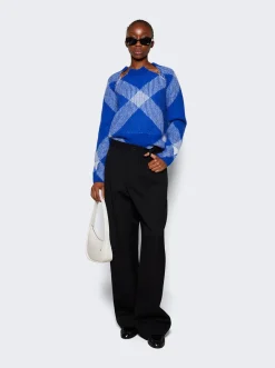 BURBERRY Check Alpaca Wool Blend Sweater Blue