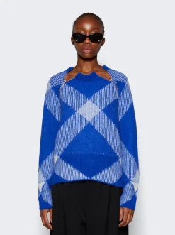 BURBERRY Check Alpaca Wool Blend Sweater Blue