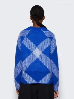 BURBERRY Check Alpaca Wool Blend Sweater Blue