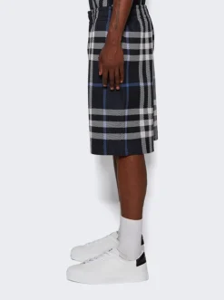 BURBERRY Check Cotton Jacquard Shorts White And Blue Check