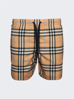 BURBERRY Check Drawcord Swim Shorts Dusty Orange