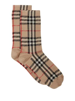 BURBERRY Check Print Socks Beige