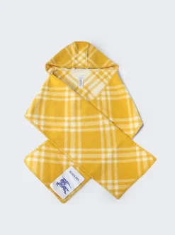 BURBERRY Check Wool Hooded Scarf Pear