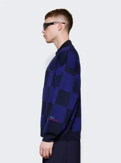 Fred Perry x Raf Simons Checkerboard Cardigan Navy