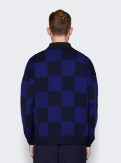 Fred Perry x Raf Simons Checkerboard Cardigan Navy