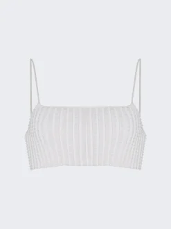 Alexander Wang Clear Crystal Rib Bandeau Bra Top White