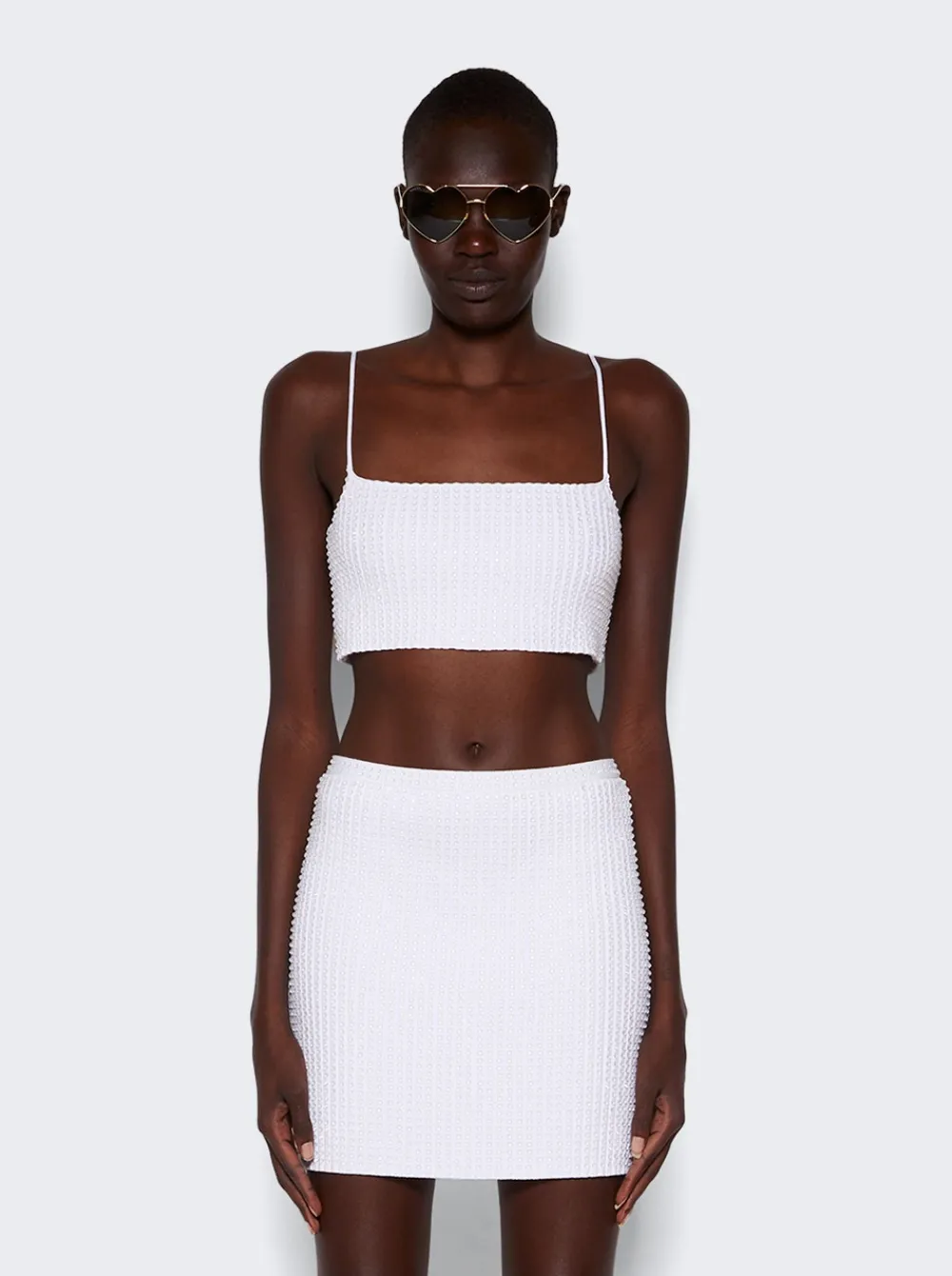 Alexander Wang Clear Crystal Rib Bandeau Bra Top White