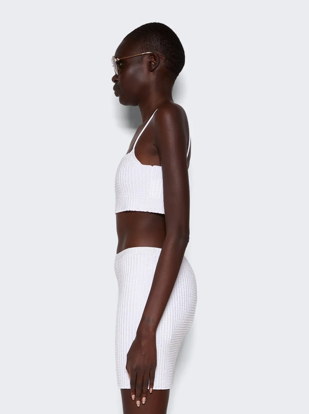 Alexander Wang Clear Crystal Rib Bandeau Bra Top White