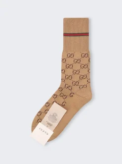 Gucci Cotton Gg Socks Camel