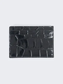 BURBERRY Croc-Embossed Leather Card Case Black