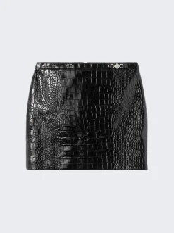Versace Crocodile-Effect Leather Mini Skirt Black