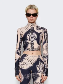 Jean Paul Gaultier Cropped Long Sleeve Top Nude And Navy