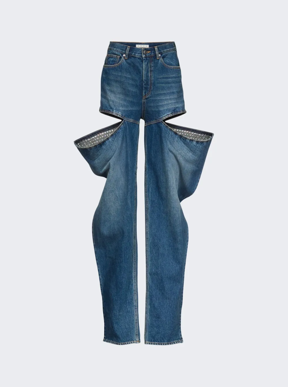 AREA Crystal Embellished Slit Jeans Vintage Indigo