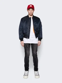 Amiri Crystal Logo Distressed Jeans Faded Black