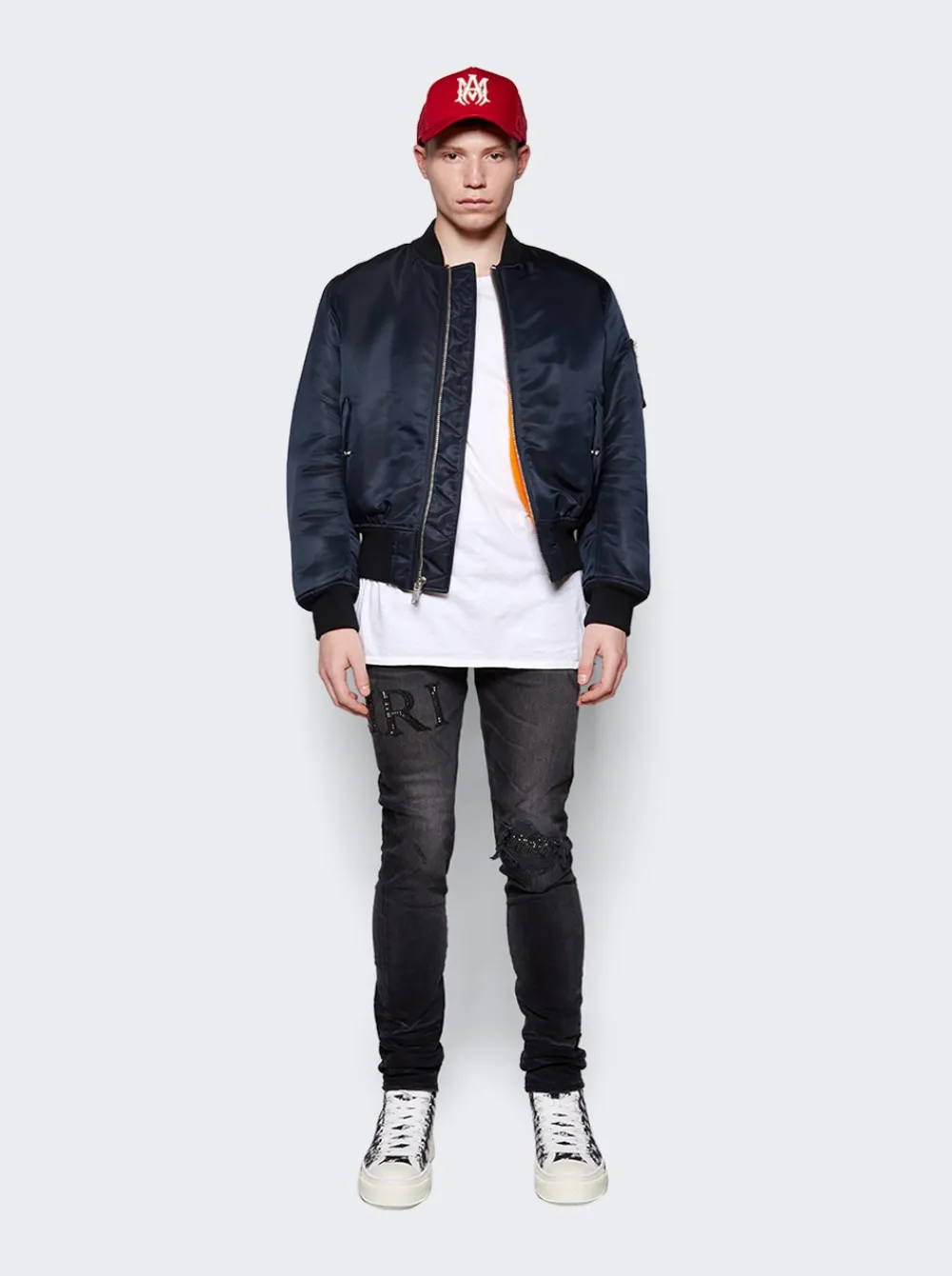 Amiri Crystal Logo Distressed Jeans Faded Black