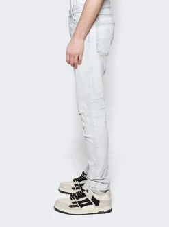 Amiri Crystal Logo Distressed Jeans Bleached Indigo
