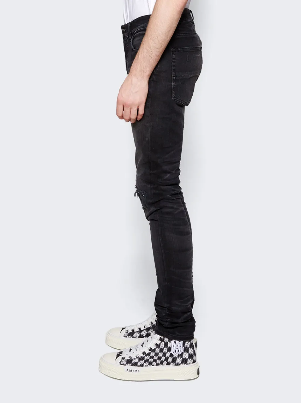 Amiri Crystal Logo Distressed Jeans Faded Black