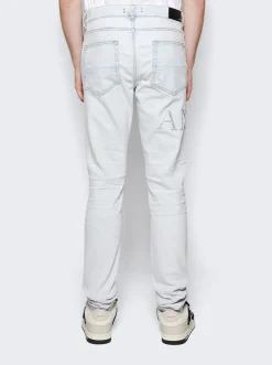 Amiri Crystal Logo Distressed Jeans Bleached Indigo