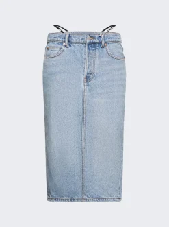 Alexander Wang Diamante Thong Midi Skirt Vintage Faded Indigo