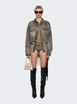 Rick Owens DRKSHDW Dirt Denim Cutoff Shorts Mineral Grey