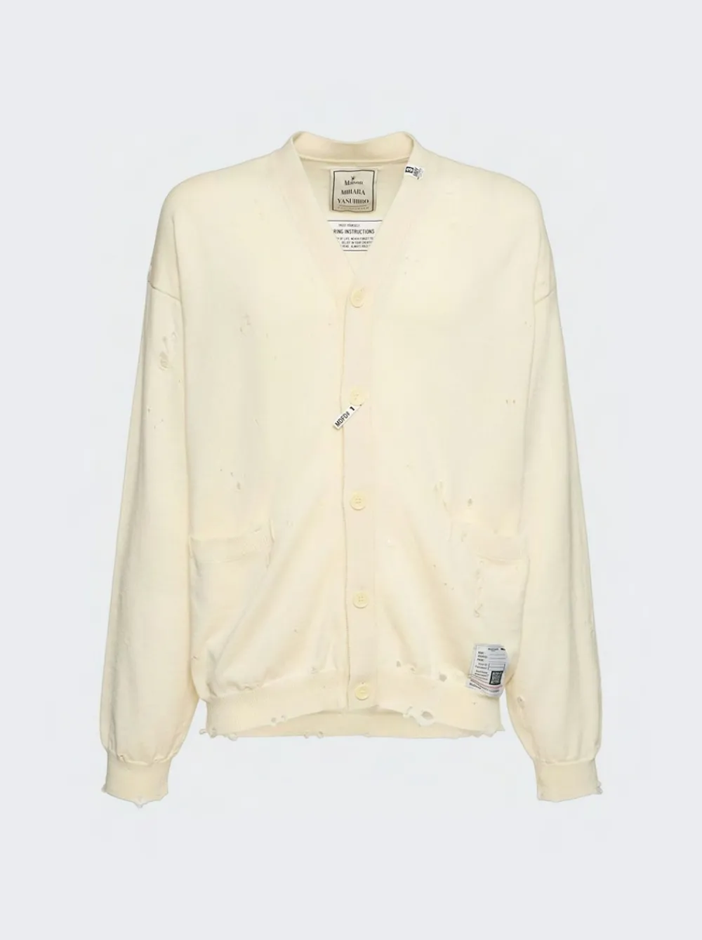 Maison MIHARA YASUHIRO Distressed Wool Cardigan White