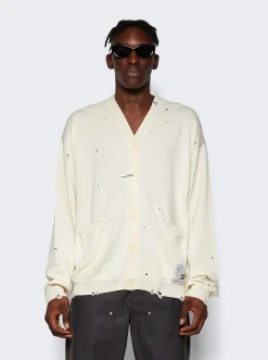 Maison MIHARA YASUHIRO Distressed Wool Cardigan White